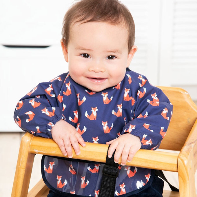 英國 JoJo Maman BeBe 長袖圍兜/吃飯衣_可愛狐狸(JJD3001F)