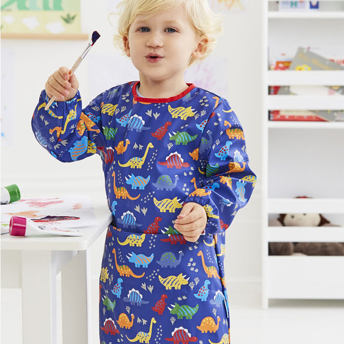 英國 JoJo Maman BeBe 兒童多功能防髒防水學習衣/畫畫衣_恐龍世界 (JJE6579)