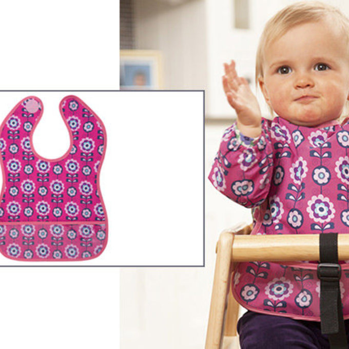 英國 JoJo Maman BeBe無袖圍兜_桃紅花 (JJBIB-03)