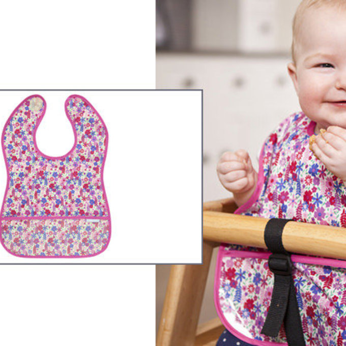 英國 JoJo Maman BeBe無袖圍兜_繽紛粉花 (JJBIB-05)