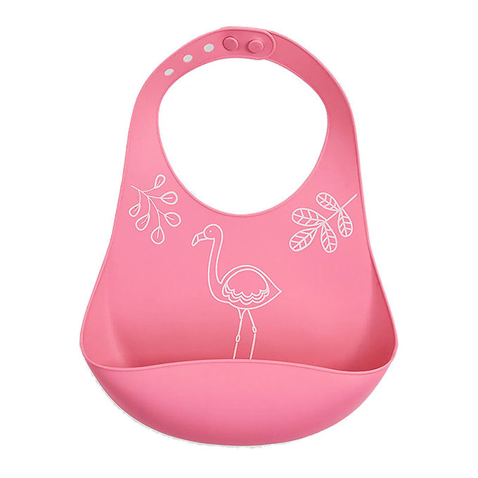 英國 JoJo Maman BeBe 矽膠防掉落食物圍兜_紅鶴(JJD4456P)
