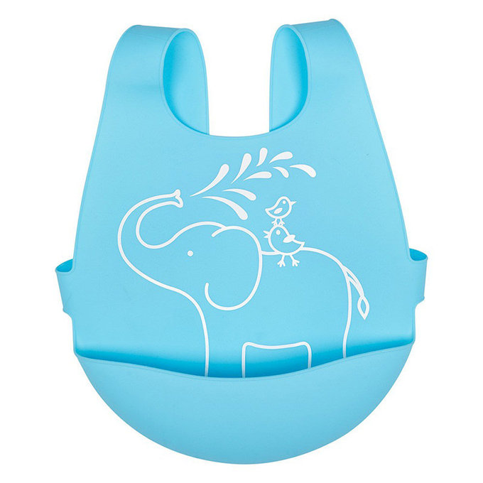 英國 JoJo Maman BeBe 矽膠防掉落食物袋穿式圍兜_ 大象與鳥(JJD4465B)