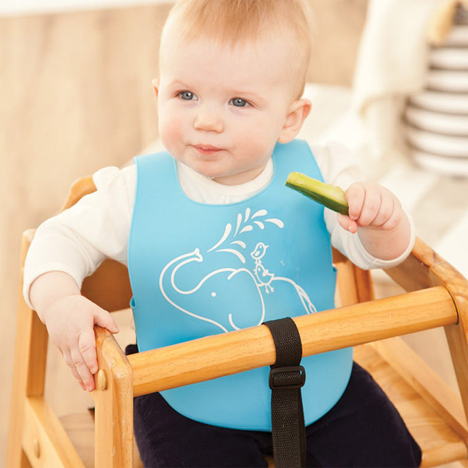 英國 JoJo Maman BeBe 矽膠防掉落食物袋穿式圍兜_ 大象與鳥(JJD4465B)