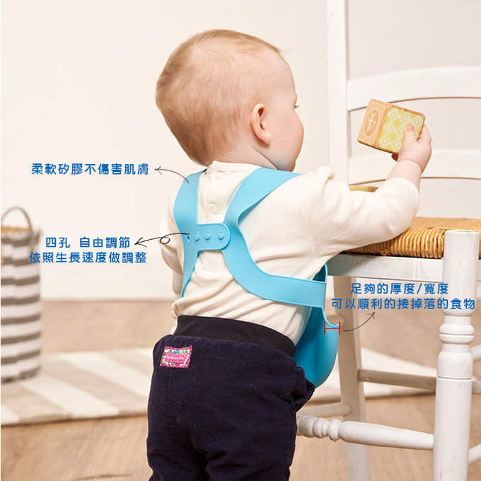 英國 JoJo Maman BeBe 矽膠防掉落食物袋穿式圍兜_ 長頸鹿遊玩(JJD4465Y)