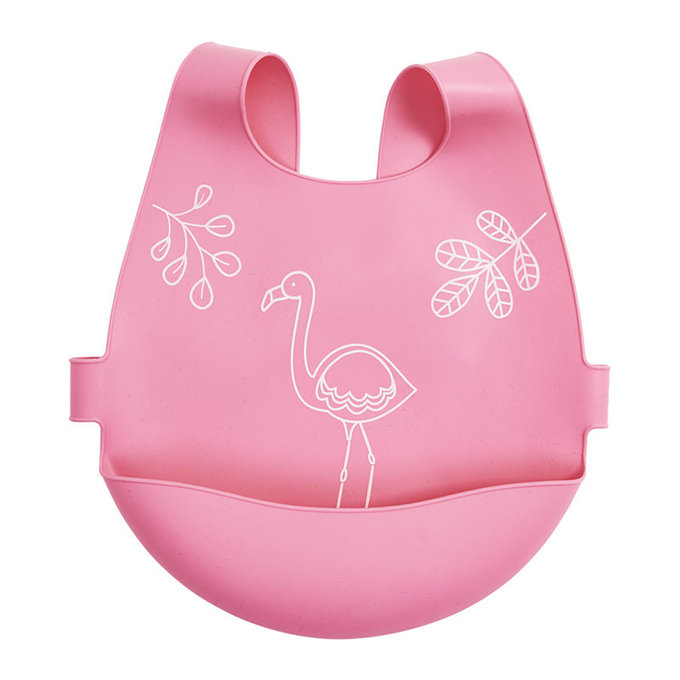 英國 JoJo Maman BeBe 矽膠防掉落食物穿式圍兜_紅鶴(JJD4465P)