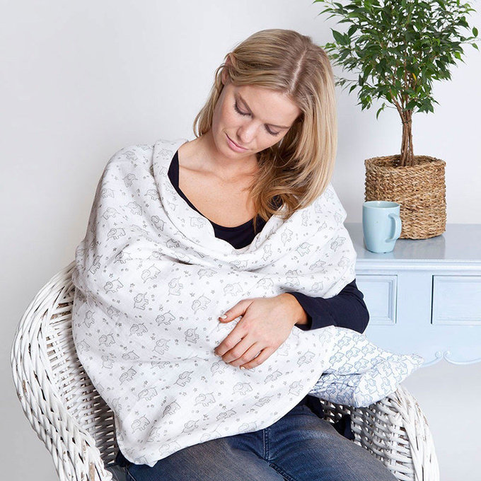 英國 JoJo Maman BeBe 100%純棉多功能包巾/小薄被/拍嗝巾(120*120cm)_ 灰色(JJD3745G)