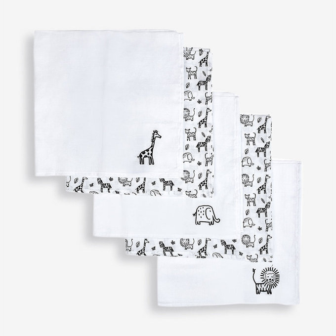 英國 JoJo Maman BeBe 100% 純棉多功能細紗布包巾/小薄被/拍嗝巾/安撫巾 5入組 (60*60cm) _大草原(JJE2528)