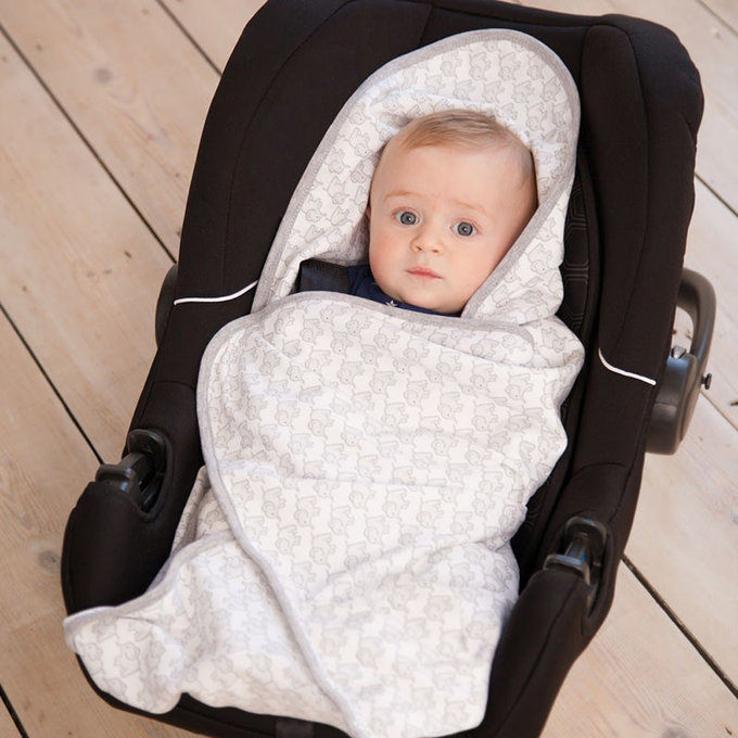 英國 JoJo Maman BeBe 100%純棉可愛大象多功能小薄被/純棉毯_ 優雅灰(JJD6934G)