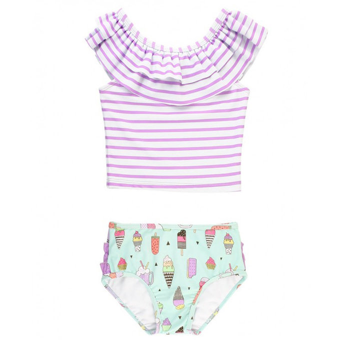 美國 RuffleButts 小女童UPF 50+防曬兩件式長袖泳裝_紫色派對_RBSG21-03