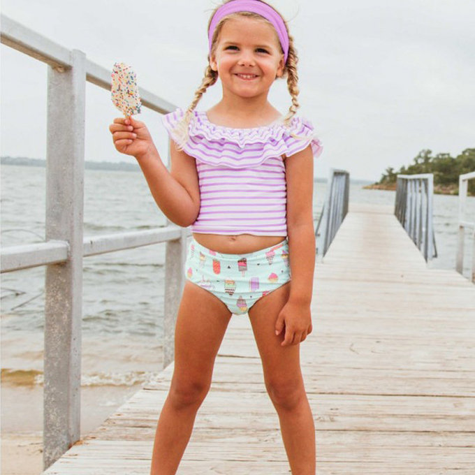 美國 RuffleButts 小女童UPF 50+防曬兩件式長袖泳裝_紫色派對_RBSG21-03