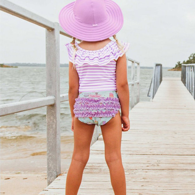 美國 RuffleButts 小女童UPF 50+防曬兩件式長袖泳裝_紫色派對_RBSG21-03