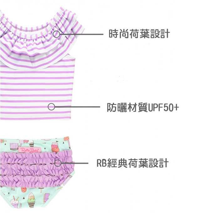 美國 RuffleButts 小女童UPF 50+防曬兩件式長袖泳裝_紫色派對_RBSG21-03