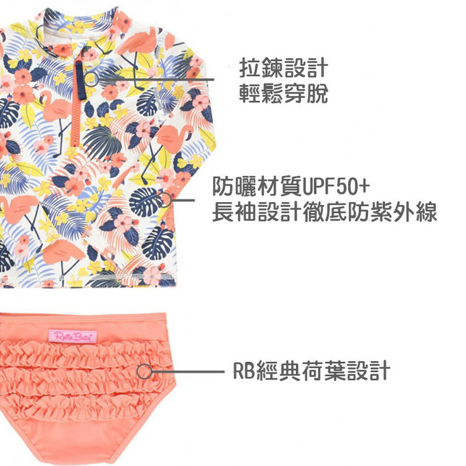 美國 RuffleButts 小女童UPF 50+防曬兩件式長袖泳裝_熱帶夏威夷_RBSG21-04