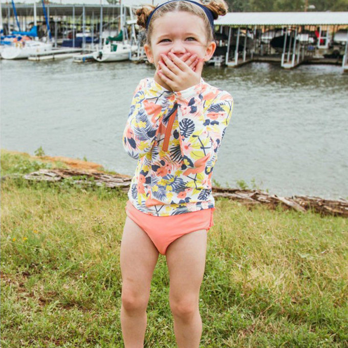 美國 RuffleButts 小女童UPF 50+防曬兩件式長袖泳裝_熱帶夏威夷_RBSG21-04