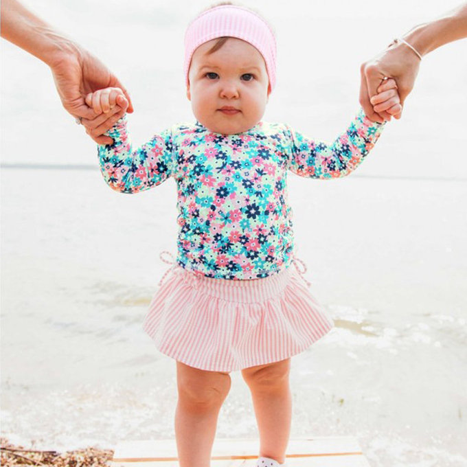 美國 RuffleButts 小女童UPF 50+防曬兩件式長袖泳裝_搖擺萬花筒_RBSG21-06