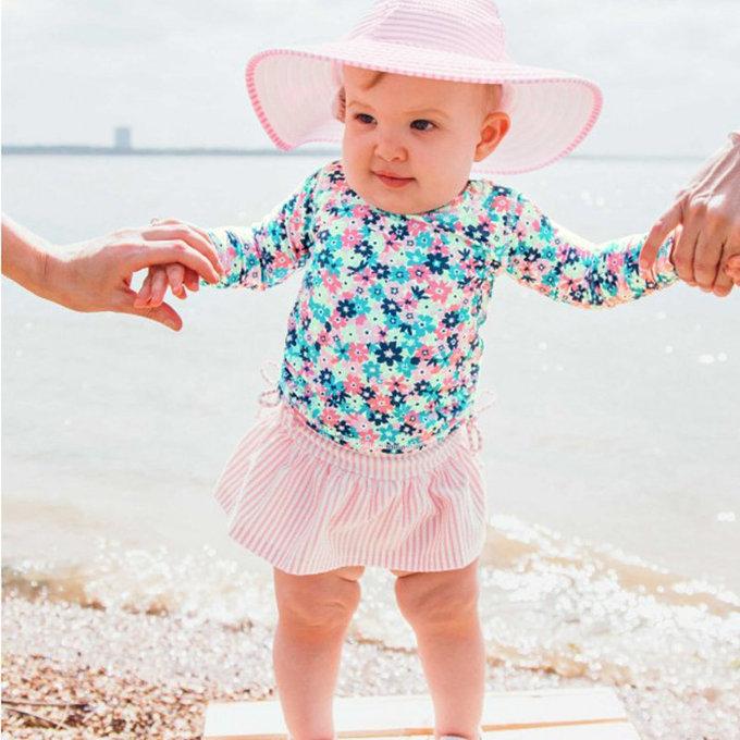 美國 RuffleButts 小女童UPF 50+防曬兩件式長袖泳裝_搖擺萬花筒_RBSG21-06