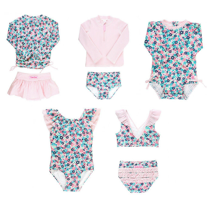 美國 RuffleButts 小女童UPF 50+防曬兩件式長袖泳裝_搖擺萬花筒_RBSG21-06