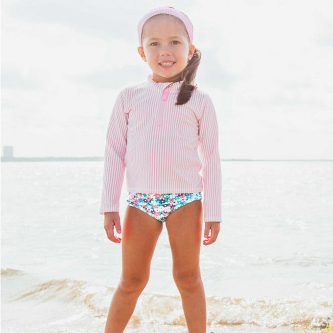 美國 RuffleButts 小女童UPF 50+防曬兩件式長袖泳裝_粉色萬花筒_RBSG21-07
