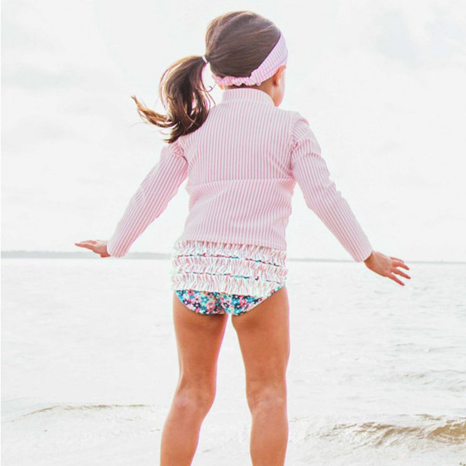 美國 RuffleButts 小女童UPF 50+防曬兩件式長袖泳裝_粉色萬花筒_RBSG21-07
