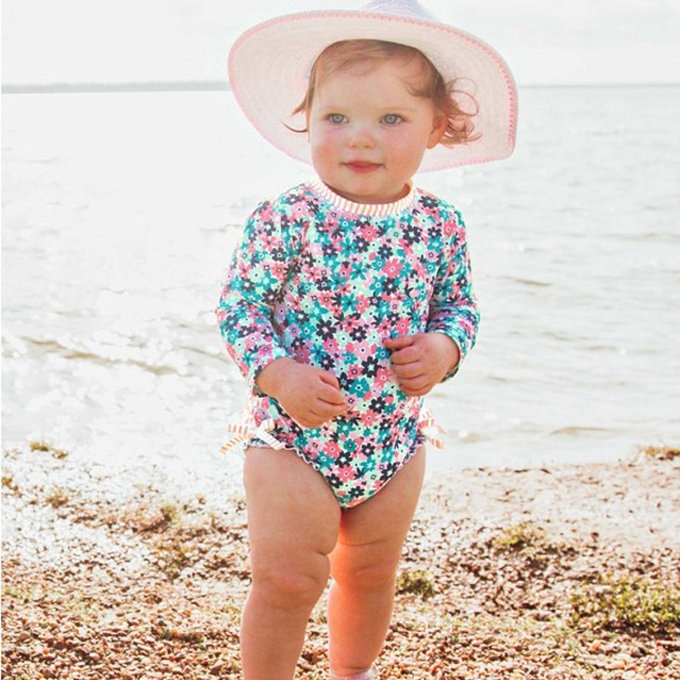 美國 RuffleButts 小女童UPF 50+防曬長袖連身泳裝_熱帶萬花筒_RBSG21-08