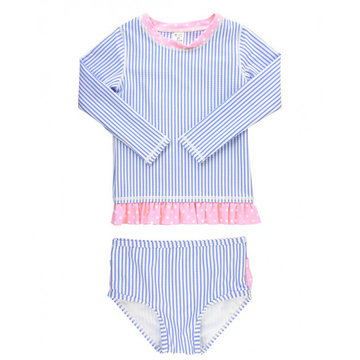 美國 RuffleButts 小女童UPF 50+防曬兩件式長袖泳裝_粉紫條紋_RBSG21-11-