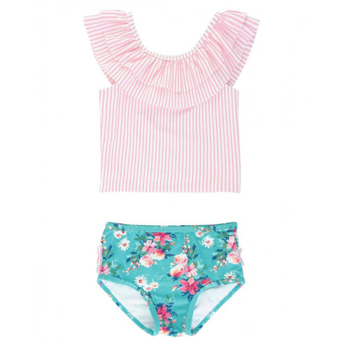 美國 RuffleButts 小女童UPF 50+防曬兩件式無袖泳裝_夏日粉甜心_RBSG21-16