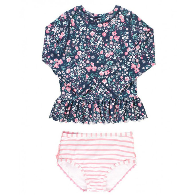 美國 RuffleButts 小女童UPF 50+防曬兩件式長袖泳裝_青春搖擺_RBSG21-17