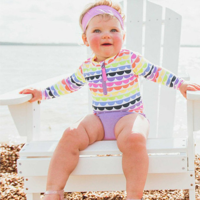 美國 RuffleButts 小女童UPF 50+防曬兩件式長袖泳裝_七彩貝殼_RBSG21-19