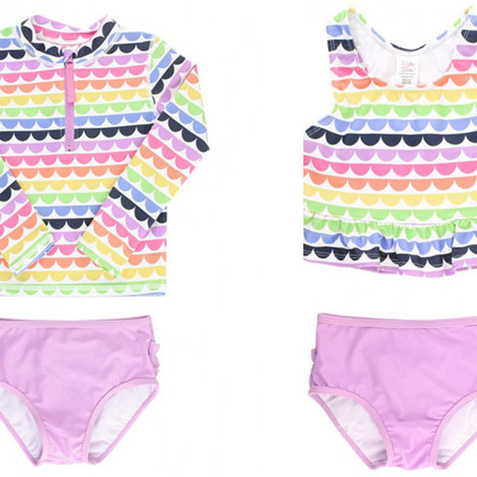 美國 RuffleButts 小女童UPF 50+防曬兩件式長袖泳裝_七彩貝殼_RBSG21-19