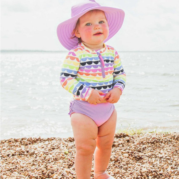 美國 RuffleButts 小女童UPF 50+防曬兩件式長袖泳裝_七彩貝殼_RBSG21-19