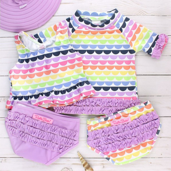 美國 RuffleButts 小女童UPF 50+防曬兩件式無袖泳裝_七彩浪花_RBSG21-20