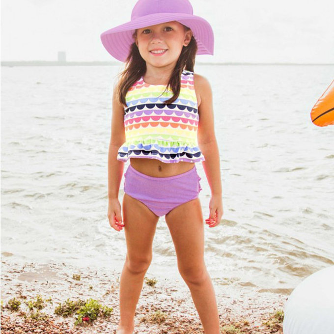 美國 RuffleButts 小女童UPF 50+防曬兩件式無袖泳裝_七彩浪花_RBSG21-20