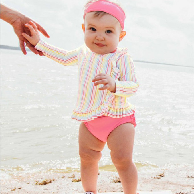 美國 RuffleButts 小女童UPF 50+防曬兩件式長袖泳裝_夏日彩虹_RBSG21-21