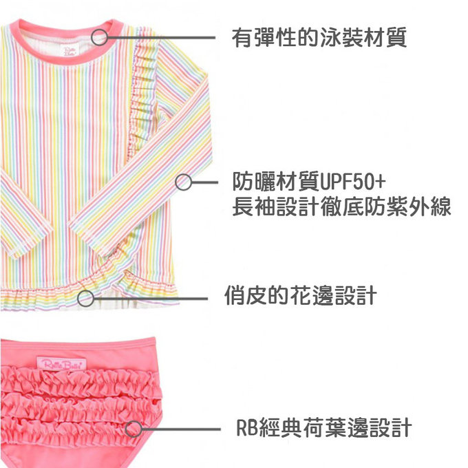 美國 RuffleButts 小女童UPF 50+防曬兩件式長袖泳裝_夏日彩虹_RBSG21-21