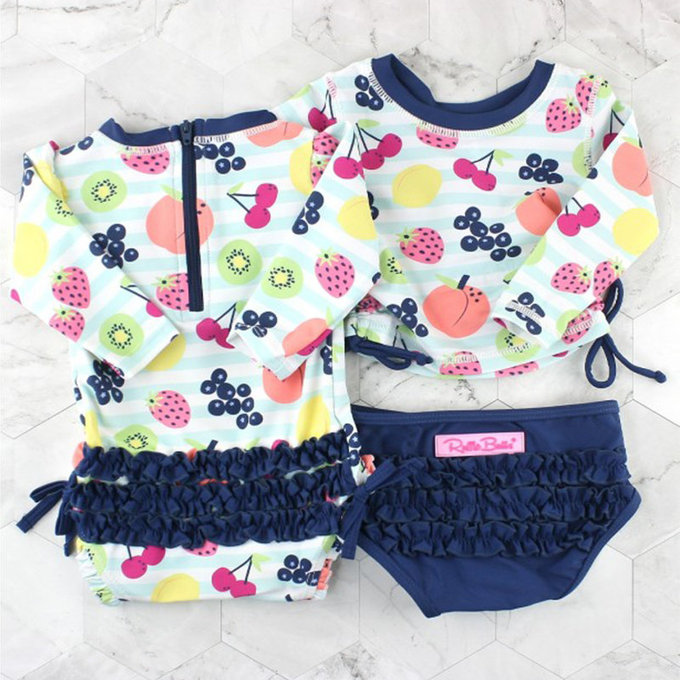 美國 RuffleButts 小女童UPF 50+防曬兩件式長袖泳裝_水果嘉年華_RBSG21-22