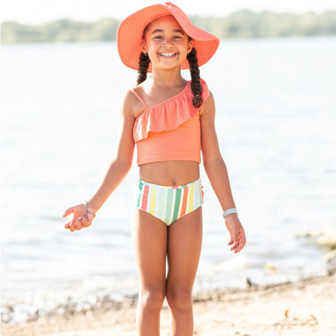 美國 RuffleButts 小女童UPF 50+防曬兩件式無袖泳裝_橘色軟糖_RBSG21-23