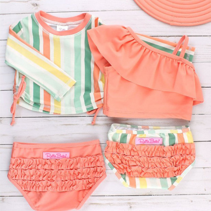 美國 RuffleButts 小女童UPF 50+防曬兩件式無袖泳裝_橘色軟糖_RBSG21-23