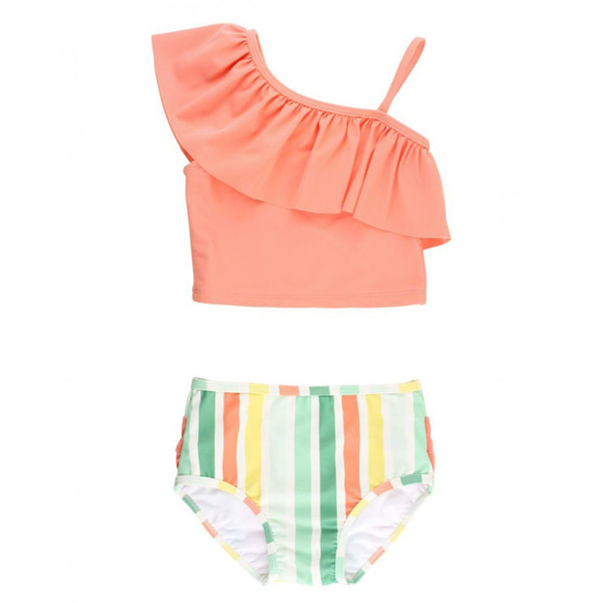 美國 RuffleButts 小女童UPF 50+防曬兩件式無袖泳裝_橘色軟糖_RBSG21-23