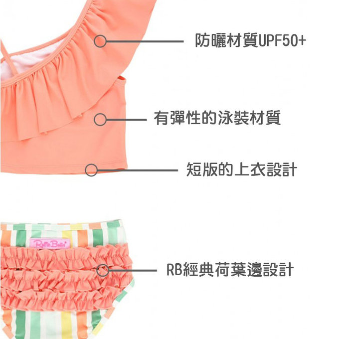 美國 RuffleButts 小女童UPF 50+防曬兩件式無袖泳裝_橘色軟糖_RBSG21-23