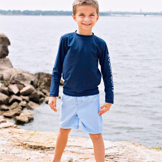 美國 RuffleButts 小男童UPF 50+防曬長袖泳衣_海軍藍_RBSB21-01