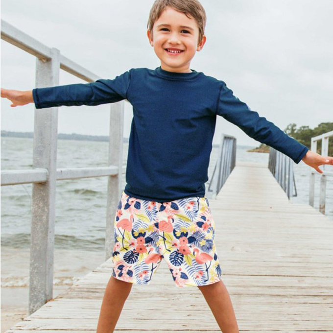 美國 RuffleButts 小男童UPF 50+防曬長袖泳衣_海軍藍_RBSB21-01