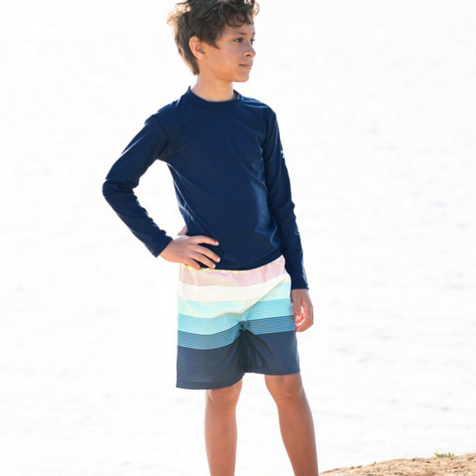 美國 RuffleButts 小男童UPF 50+防曬長袖泳衣_海軍藍_RBSB21-01
