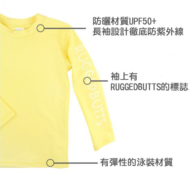 美國 RuffleButts 小男童UPF 50+防曬長袖泳衣_檸檬黃_RBSB21-03
