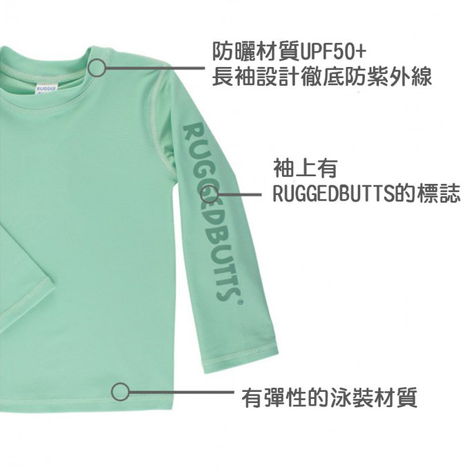 美國 RuffleButts 小男童UPF 50+防曬長袖泳衣_大地綠色_RBSB21-05