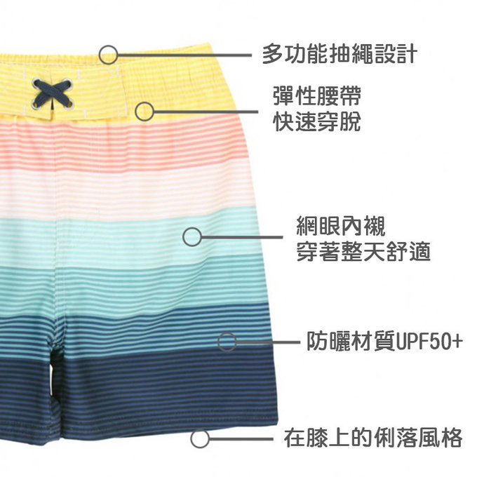 美國 RuffleButts 小男童UPF 50+防曬泳褲_夕陽彩虹_RBSP21-02