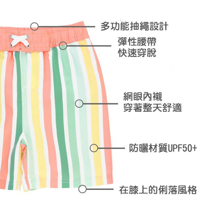 美國 RuffleButts 小男童UPF 50+防曬泳褲_七彩軟糖_RBSP21-03