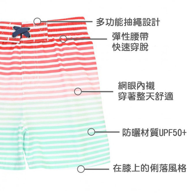 美國 RuffleButts 小男童UPF 50+防曬泳褲_草莓冰沙_RBSP21-04