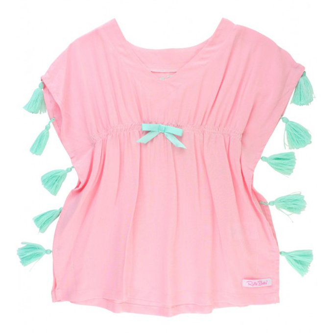 美國 RuffleButts 兒童游泳罩衫/浴巾_粉色流蘇_RBSM001