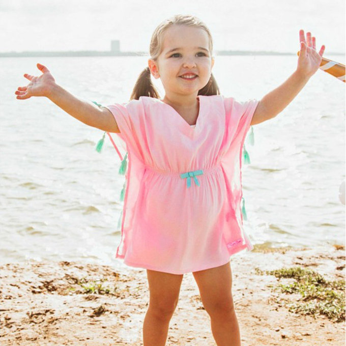 美國 RuffleButts 兒童游泳罩衫/浴巾_粉色流蘇_RBSM001