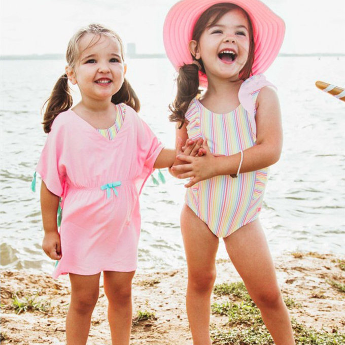 美國 RuffleButts 兒童游泳罩衫/浴巾_彩虹糖_RBSM003